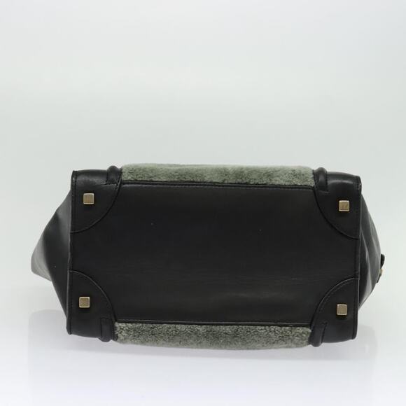 CELINE Luggage Mini Shopper Hand Bag Leather Green Gold - Picture 9 of 12